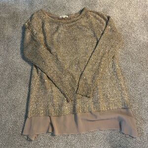 Elegant Metallic Sweater with Layered Hem